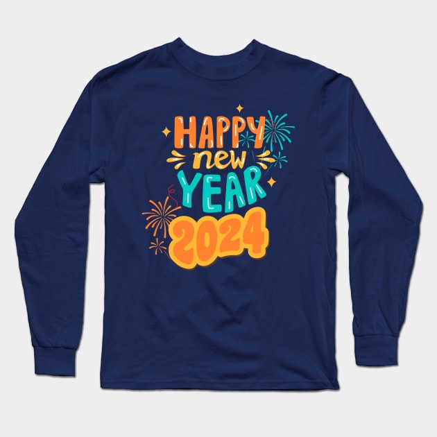 Happy New Year 2024 Long Sleeve T-Shirt by Budwood Designs